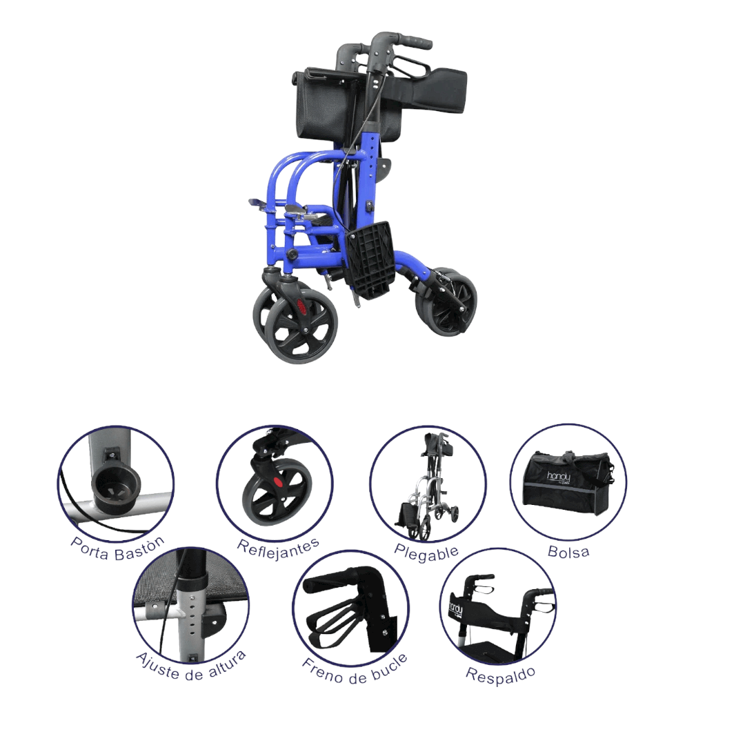 Andadera Plegable Altura Ajustable, Con Ruedas Y Asiento Handy